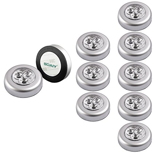 SOAIY [10 PCS] Luces para armarios interiores con pilas, luces led pilas adhesivas para pegar sin cable en el interior del armario, cocina, vitrinas de cristal, habitaciones infantiles, garajes, etc.