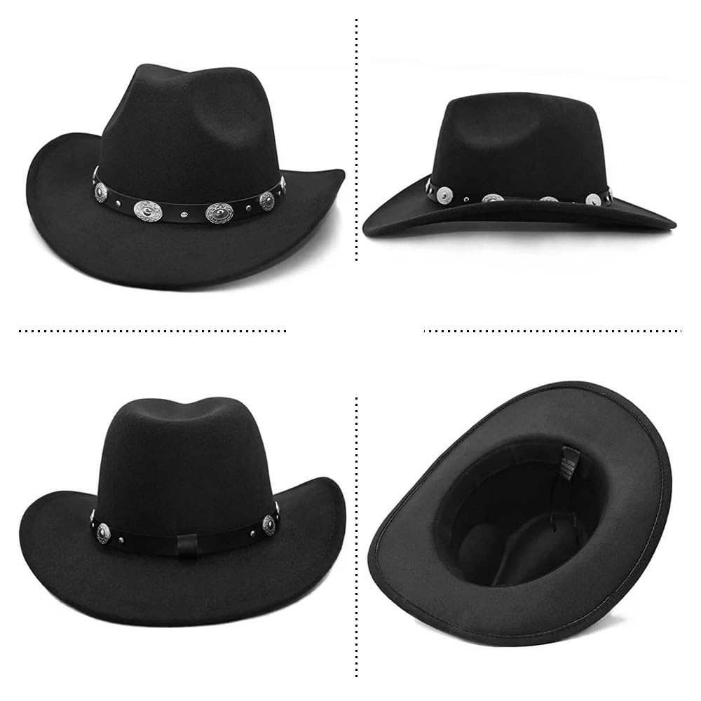 SUNNEE Cowboy Hat for Men Women Western Cowgirl Hats Felt Fedora Hat Cowboy Halloween Costume (Black) - Image 2