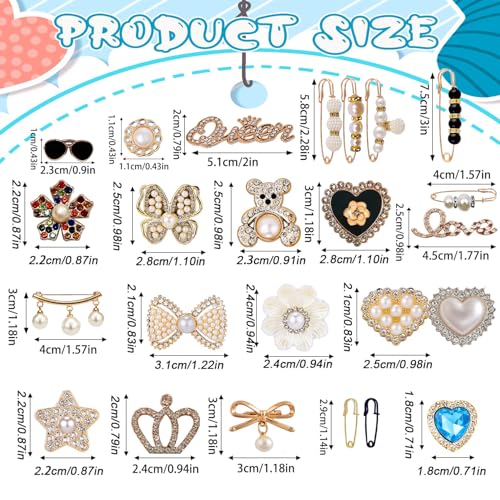 Image of 50-231pcs Charms for Socks Safety Pin Brooch Pins, Sock Charms Pins Gold Bling Sock Jewelry Charms, Pearl Rhinestone Brooch Pins Costom Style Charms Pins Sets for Hat Clothes Shoe Socks ﻿ (50)