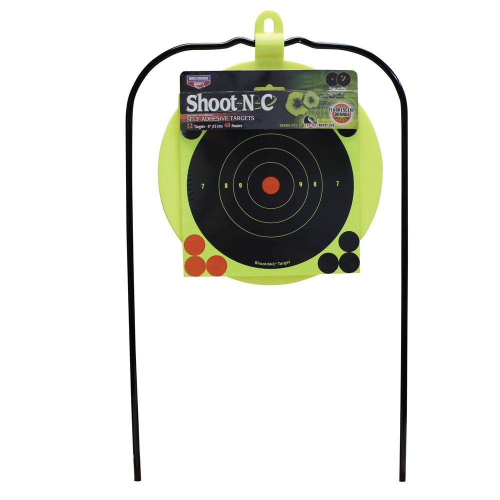 Birchwood Casey Ground Strike Hanging Plate Resealable Target Kit for Shooting - Durable Long-Lasting Highly Visible Yellow 8" Plate Self-Healing Target Rated for .22 Caliber & Up