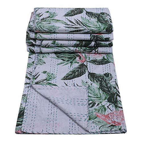 Maviss Homes Indian Traditional Handmade Patchwork Cotton Super Soft Kantha Quilt Blanket | Throw Bedspread Blanket | Bedroom Décor Throw Quilt |Home Décor; Green