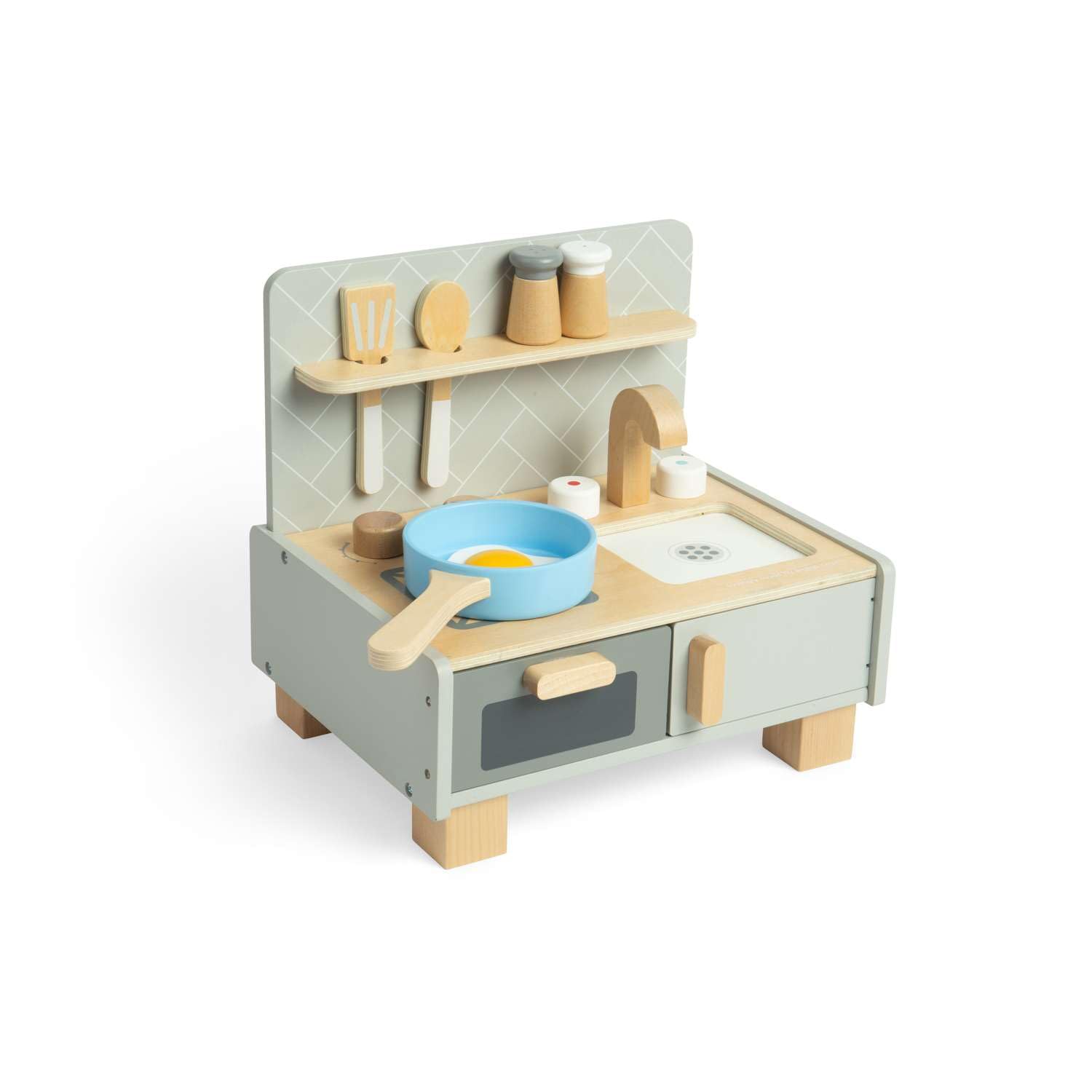 Bigjigs Toys Tabletop Kitchen - 7pc Wooden Kitchen Playset For Kids, Small Toy Kitchens & Accessories, Toddler Role Play Sets, Cookery Gifts For Children, Age 3 + Years