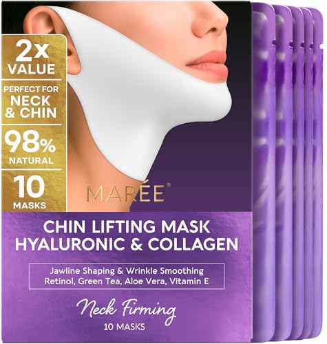 MAREE V Line Lifting Mask with Hyaluronic Acid – Deep Collagen Face Mask for Women – Jawline Shaper Facial Masks with Retinol – Tightening &amp; Firming Neck Lift Tape – Double Chin Strap for Face Lift