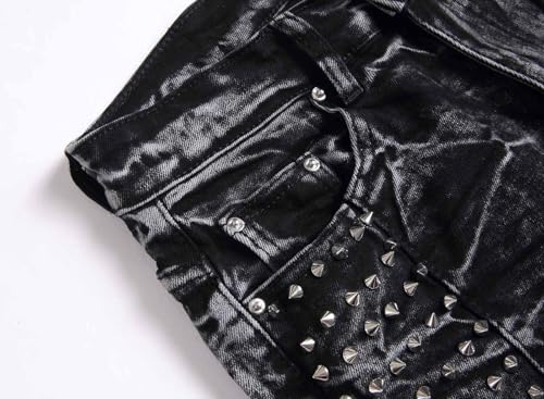 Men's Retro Style Straight Slim Fit Jeans Side Rivets Decoration Denim Jeans Punk Style Trousers3