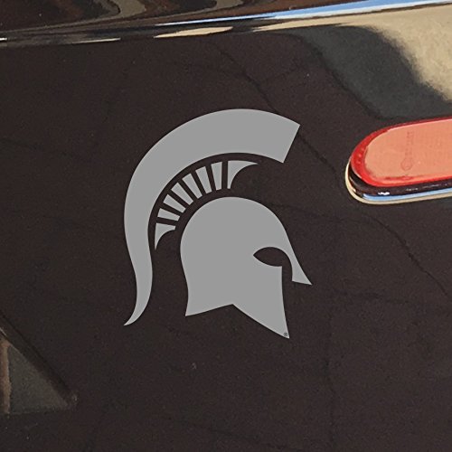 Image of Collegiate NCAA Car Decal Made from Premium Weatherproof Vinyl (Michigan State Spartan Helmet - Silver)