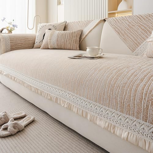 ソファカバー - シェニール洗えるカウチクッションカバー、滑り止めソファ、セクショナルのカウチ、スリップ1 2 3シーターLシェイプ家具プロテクター coffee 90*280cm