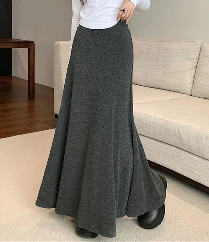 Women’s Knitted High Waist Midi Skirt Slim Fit Flowy Spring Autumn Casual A-Line Umbrella Skirt3