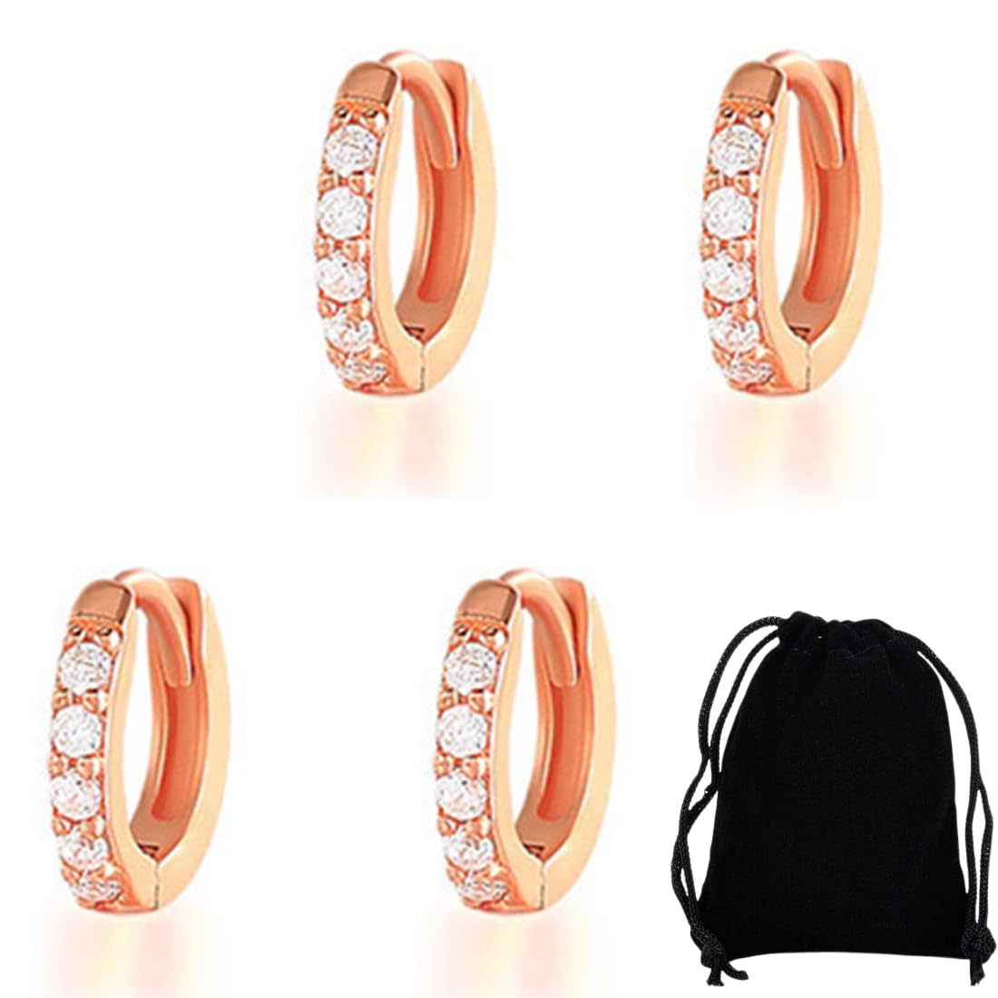 LICHUANUK 2 Pares Pequeños Pendientes Aro para Mujeres Niñas Acero Inoxidable Aretes, Pendientes de Aro de Cartílago Pendientes de Aro Pequeños de Acero Inoxidable Anillos de Labio Nariz oro rosa,6/8mm