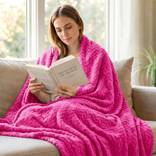 Image of Exclusivo Mezcla Fleece Throw Blanket for Couch Sofa, 50 inchx70 inch, Hot Pink