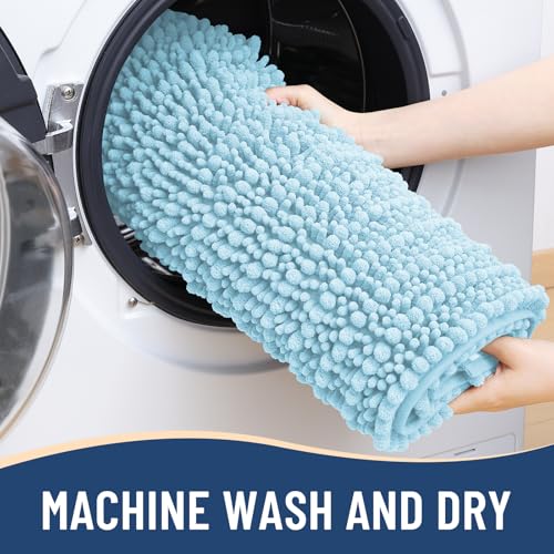 Image of Arotive Luxury Large Bathroom Rugs 40x32, Extra Soft Thick Absorbent Shaggy Chenille Bath Rugs, Machine Wash Dry, Bath Mats for Bathroom Floor, Tub and Shower, Home Decor Accessories, Blue