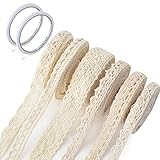 BEIMEIII 6 Rollen Spitzenband Vintage Beige Selbstklebende Mit Doppelseitiges Klebeband Spitzenbordüre Baumwolle Dekoband für Hochzeit Deko DIY-Handwerk