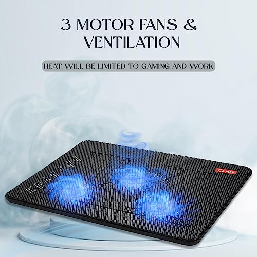 Image of CLAW Breeze C3 Laptop Cooling Pad with 3 Motor Fans, 2 Adjustable Height, with Built-in Dual USB Hub | Black and Blue