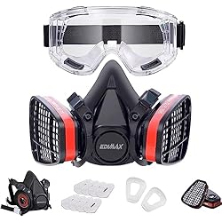 Elementos De Proteccion Respiratoria EDIMAX, Mascara de Gas, Mascarilla Pintura, con Gafas + 8 Filtros de recambio, Respiratoria, Reutilizable, Antipolvo, para Pintar, Fumigar, Protección y Seguridad