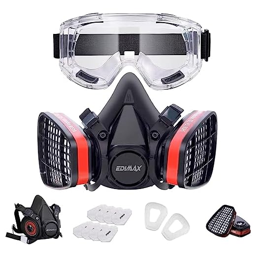 EDIMAX, Mascara de Gas, Mascarilla Pintura, con Gafas + 8 Filtros de recambio, Respiratoria, Reutilizable, Antipolvo, para Pintar, Fumigar, Protección y Seguridad