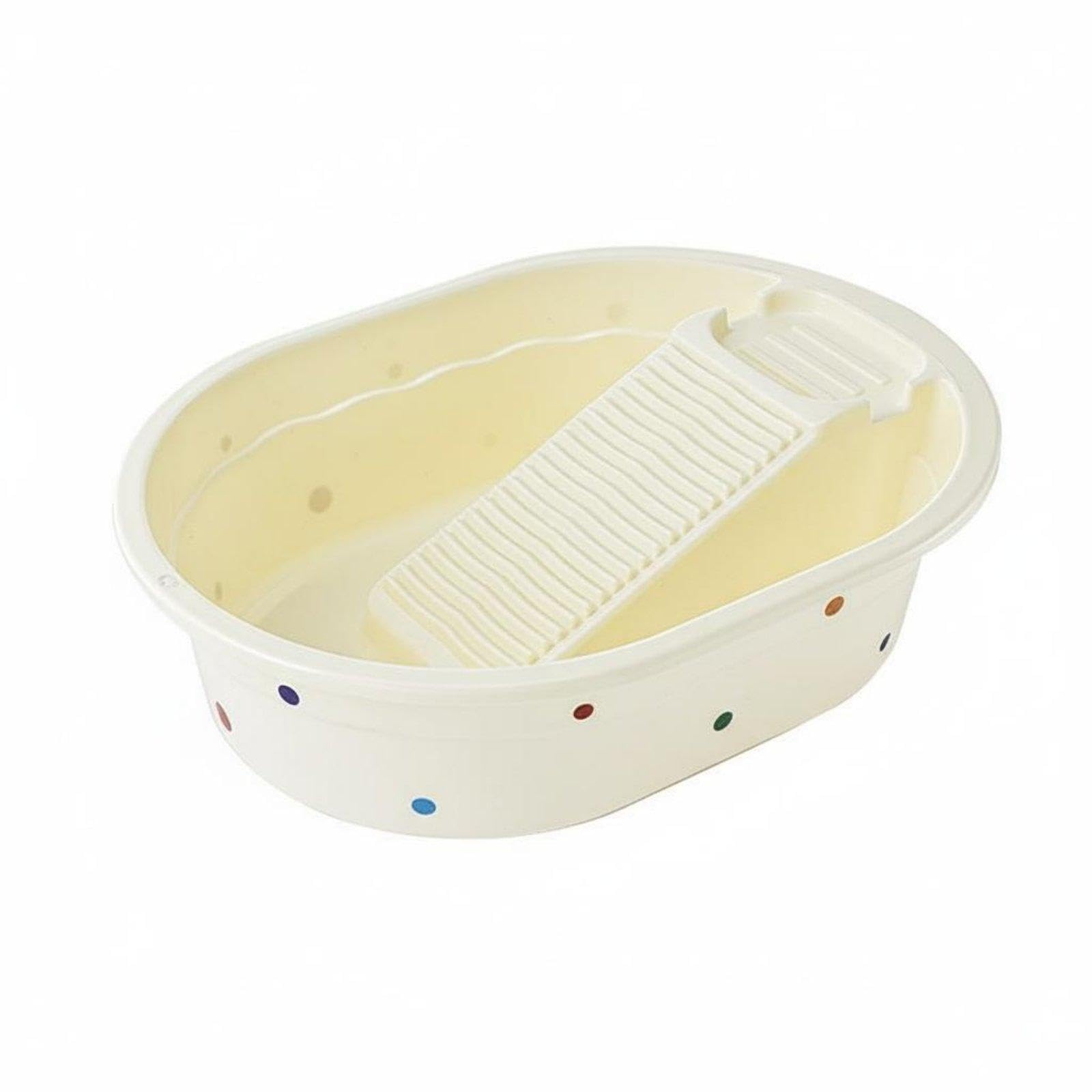 Combined Washboard Basin 2-in-1 Design Laundry Tub with Washboard Multifunctional Laundry Scrub Basin for Students, Dormitory Cream L Polka Dot Oval-image-31