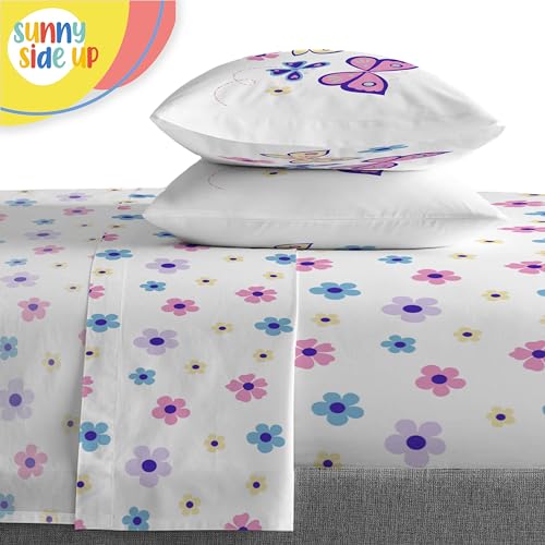 Image of Sunny Side Up Butterfly Full Comforter Set - 7 Piece Kids Bedding Includes Comforter, Sheets & Pillow Cover - Super Soft Purple Floral Microfiber Bed Set