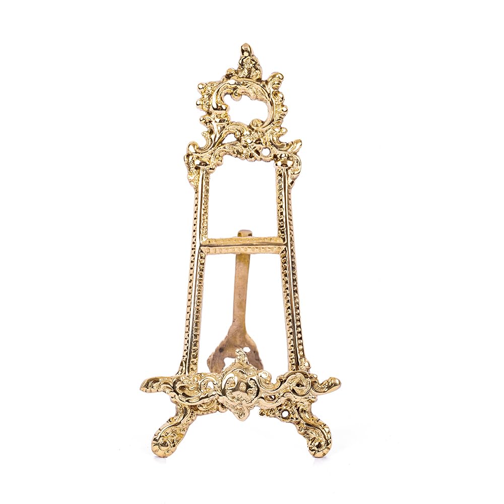 GLOBEDECOR Brass Ornate Easel Display Stand Tabletop, 7" H