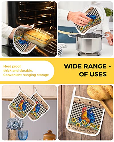 Pot Holder Set Of 4 Farm Chicken Metal Star Sunflower Berry Potholder Heat Proof Non-Slip Pot Holders,Black Buffalo Check Retro Board Hot Pads Potholders For Kitchen Cooking Baking Bbq #TOP4