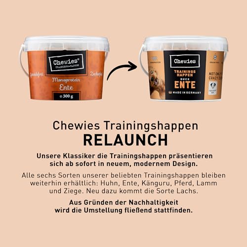 Chewies Trainingshappen Ente - Monoprotein Snack für Hunde - 300 g - getreidefrei & zuckerfrei - Softe Leckerlies fürs Hundetraining - hypoallergen
