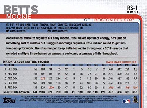 Boston Red Sox 2019 Topps Factory Sealed Limited Edition 17 Card Team Set With Dustin Pedroia And Mookie Betts Plus #TOP6