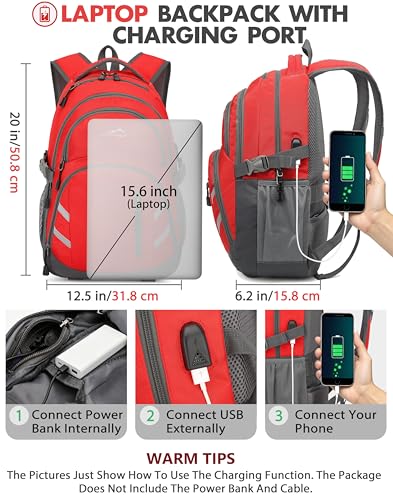 Image of ProEtrade Backpack Bookbag for College Laptop Travel, Fit Laptop Up to 15.6 inch with USB Charging Port Multi Compartment Anti theft, Gift for Women Men (Red)