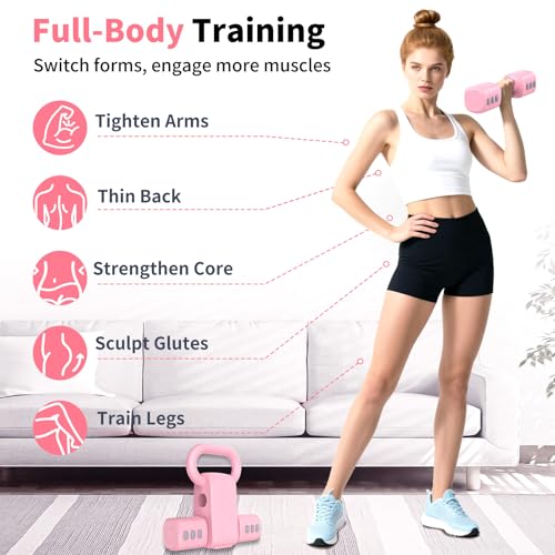 Image of Hezeyferg Adjustable Dumbbell Set, 2-in-1 Hand Weights with Kettlebell Form | 4-Level 2.2-5.5lb Each, Dual-Button Locking, for Women Men Beginners Home Gym, Portable & Space-Efficient, Full Body Workout