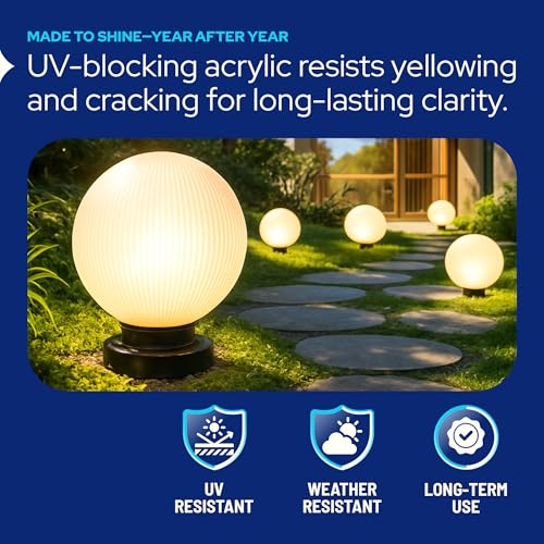 Image of KASTLITE 6 inch Globe Light Bulb Cover with 3.25 inch Fitter Neck - Acrylic Plastic Replacement for Ceiling Lamp Shades, Outdoor Mood Lighting Fixtures & Camper Awning Lights - Smoke, Ribbed