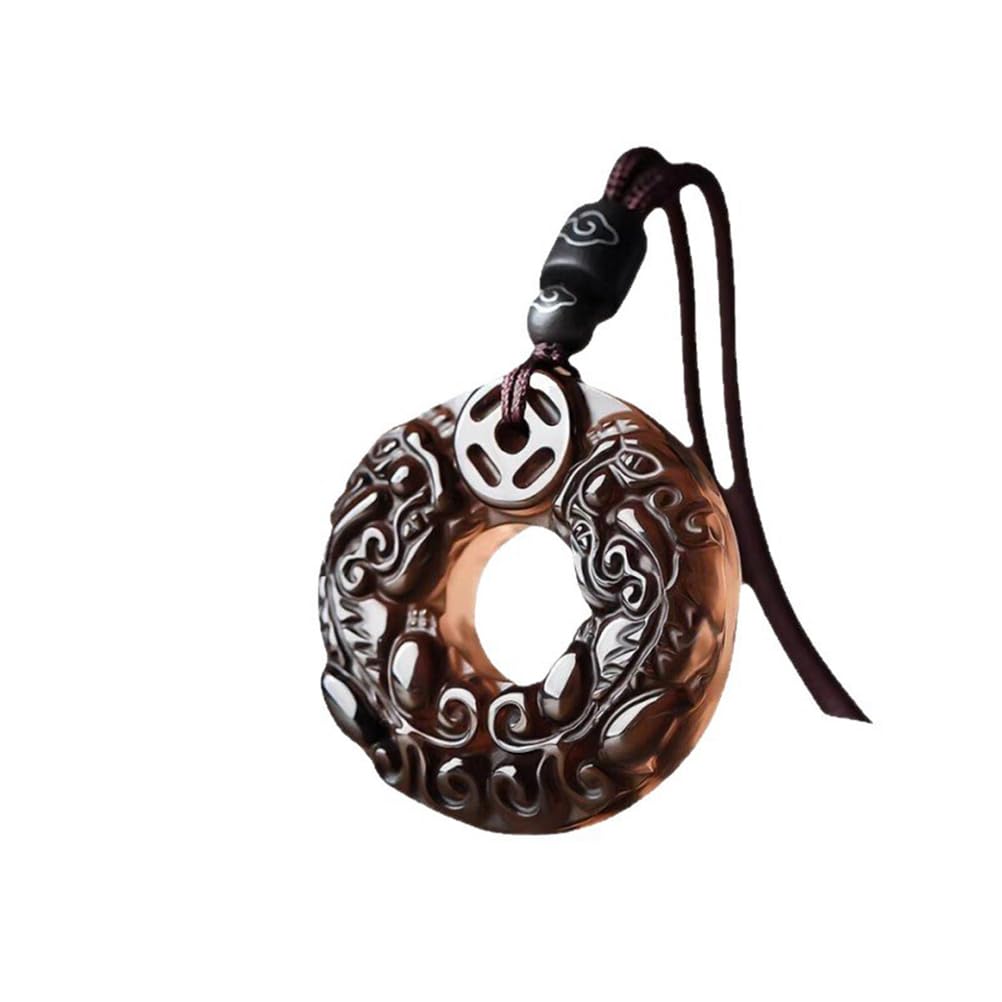 Bijoux spirituel en obsidienne naturelle sculptée avec collier de perles premium