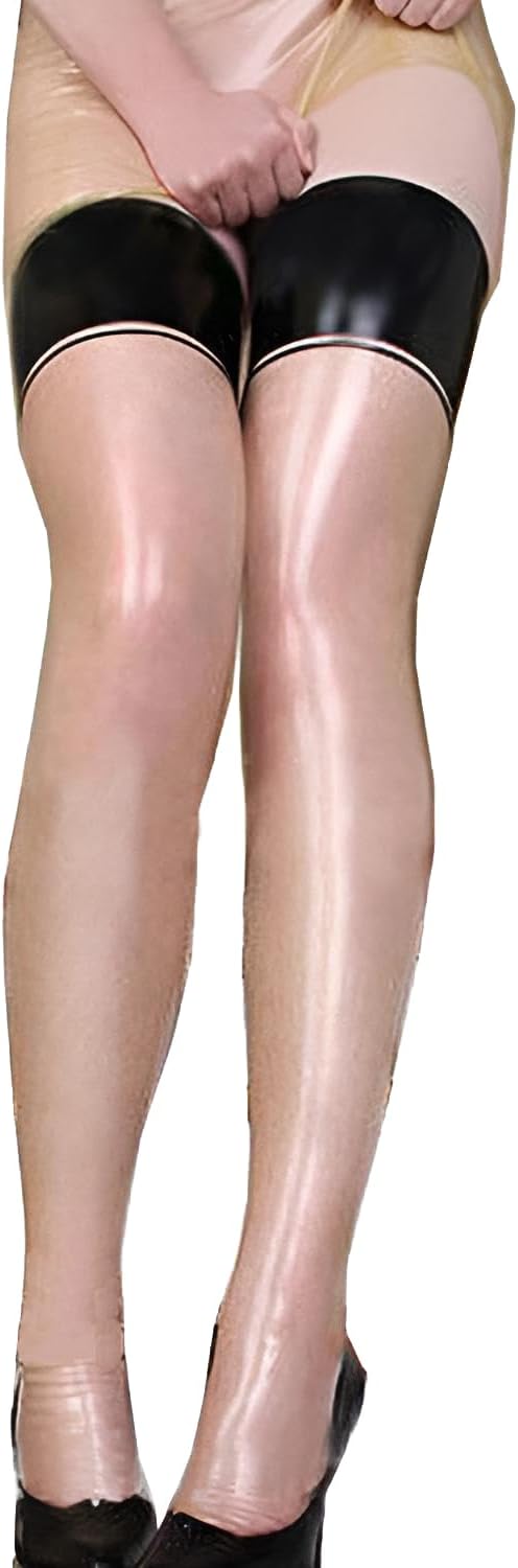 Latex Transparent Stockings,Natural Rubber Hosiery with Black Trim Handmade,Cosplay Themed Party Club Accessories