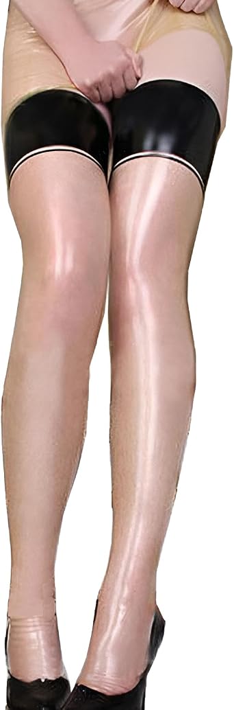 Latex Transparent Stockings,Natural Rubber Hosiery with Black Trim Handmade,Cosplay Themed Party Club Accessories