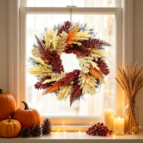 20in Fall Wreath, Artificial Fern Grain Nut Harvest Wreath for Front Door - image 4