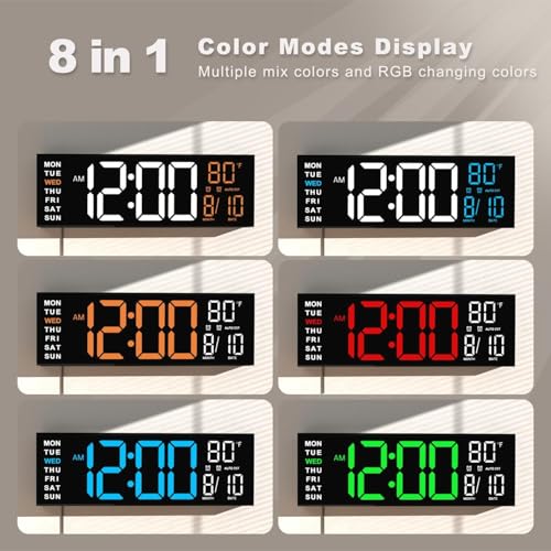 Image of JALL 16 inch Large Digital Wall Mount Clock, Count Down Timer, Alarm, Big LED, RGB Color, DST, Temperature for Living Room Classroom Desk, Xmas, Birthday Gift for Senior Mom Dad (Blue White, 16 inches)