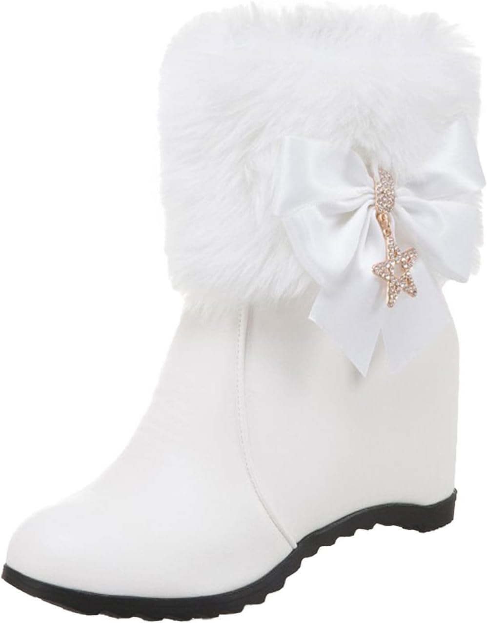 Women's Wedge Ankle Booties Side Zipper Outdoor Fur Lined Warm Winter Boots Comfortable Shoes for Women