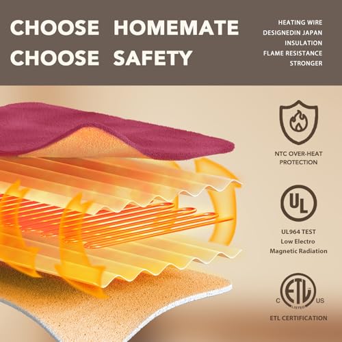 Image of Homemate Heated Electric Blanket Twin 62 inchx84 inch Heating Throw Blanket | Fast Heating with 10 Heating Levels 8 Hours Auto Off Over-Heated Protection Warm Soft Flannel Winter Gifts for Women ETL