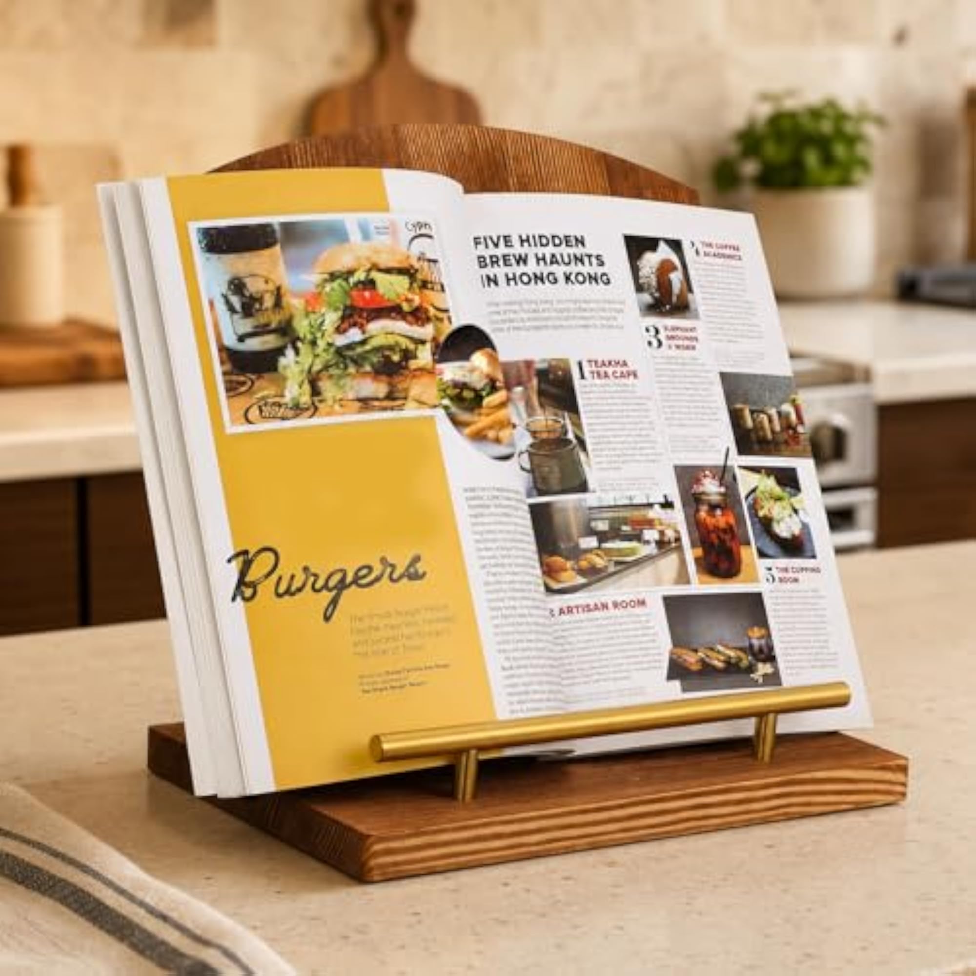 Wooden Cookbook Stand, Foldable Recipe Book Holder, Adjustable Tablet Stand