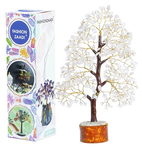 FASHIONZAADI Árbol de piedras preciosas de cuarzo transparente para Feng Shui, bonsái, reiki, cristales curativos, árbol de dinero, piedra de equilibrio de chakras, cristal de la suerte, decoración