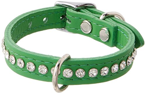 Image of Signature Leather Crystal Dog Collar, Emerald Solid Grain Leather, Fits 7.5 inch-9.5 inch Neck Size, 12 inch Overall Length