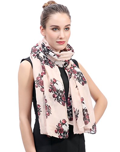 Lina & Lily Skulls and Roses Print Women's Large Scarf Lightweight2
