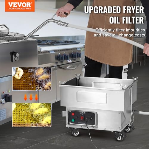 Image of VEVOR Mobile Fryer Filter 18L /44 LBS /5.8 Gal, 300W Oil Filtration System with 5 L /min Flow Rate, Mobile Frying Oil Filtering System with 10 L /min Pump & Oil Hose, 110V /60Hz