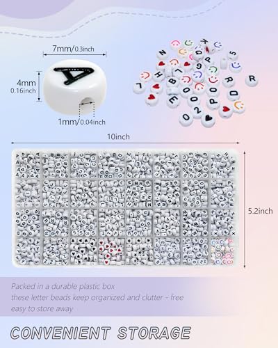 Image of Amaney 1600pcs Acrylic Letter Beads - 4x7mm White, A-Z 31 Styles for Jewelry Making Bracelets, Necklaces, Key Chains