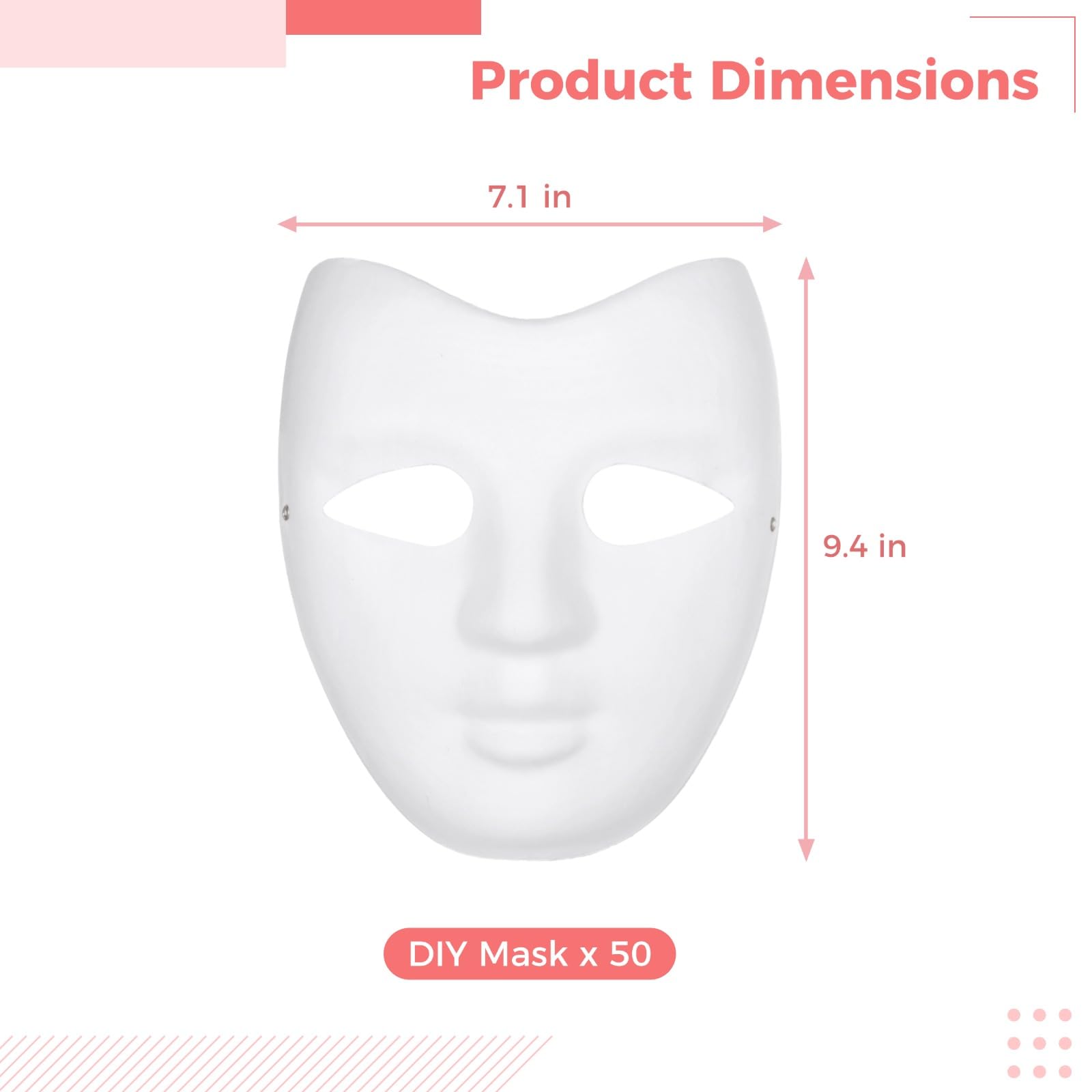 YOFAPA DIY Full Face Masks,50 Pcs Blank Paintable Paper Mask, White Masquerade Mask for Mardi Gras Smooth Surface - Image 4