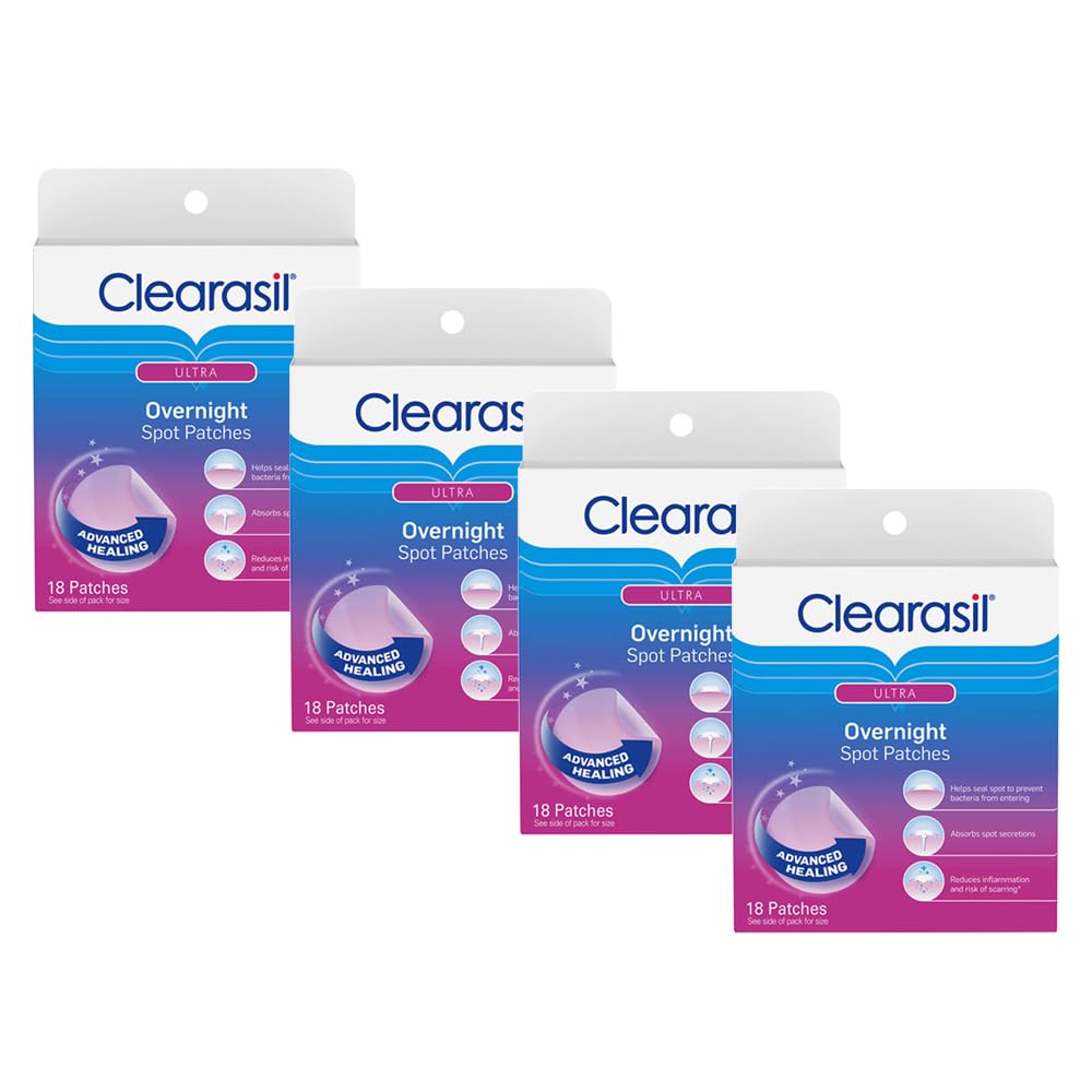 Overnight Spot Patches, Advanced Healing Hydrocolloid Acne Pimple Treatment, Blemish Spot Stickers for Face, 18 Count (Pack of 4)