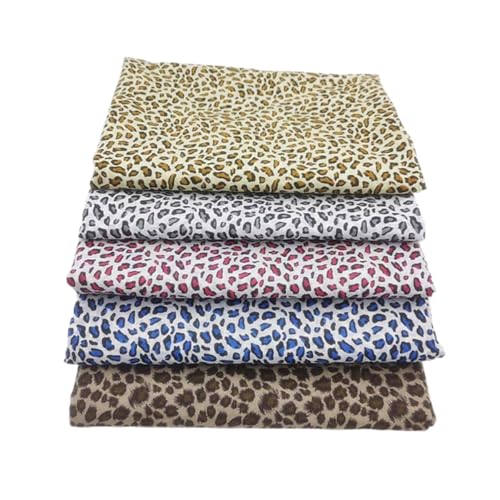 AMateschitz Lot de 5 tissus en coton imprimé léopard, patchwork, avec motif léopard, carrés, en coton, pour bricolage, artisanat, couture, matelassage, artisanat - Mélange de couleurs - 25 x 25 cm