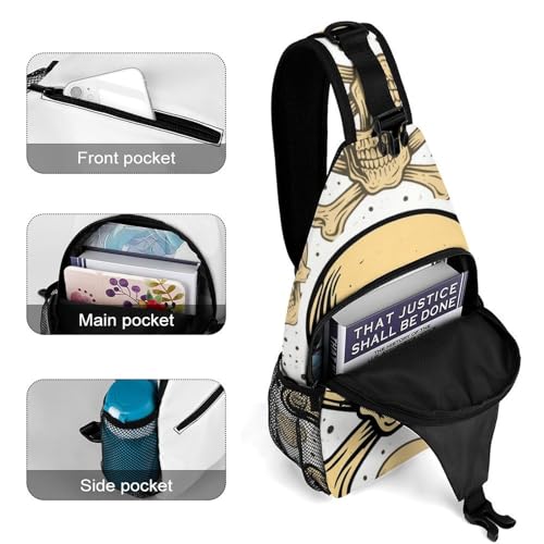 Casual Sling Bag Backpack, Rucksack, Skull And Crossbones Art Shoulder Crossbody Bag Chest Pack, Tool Backpack, Satchel Bookbags Travel Rucksack Daypack for Man/Women4