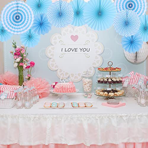 Image of LRCXL 12PCS Party Hanging Paper Fans Set, Fiesta Round Pattern Paper Garlands Decoration Party Supplies for New Year Baby Shower Birthday Wedding Graduation Events Accessories(Sky blue)