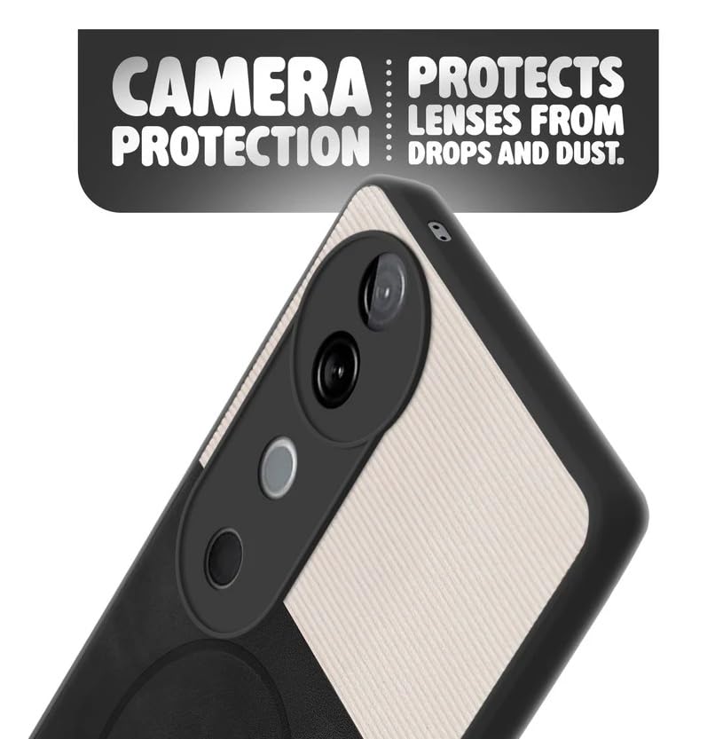 Image of Bintage CASE Mac Safe Design Hard Light Weight Back Case | Soft Border Camera Protect | Dual PU Leather Finish Back Cover Compatible for V40 PRO 5G /Vivo T3 Ultra - White & Black