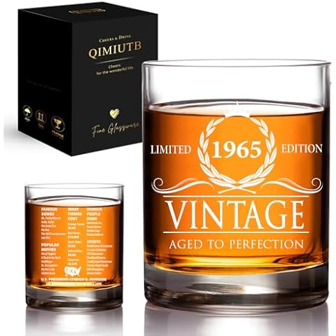 QIMIUTB 1965 Vintage Limited Edition Whiskey Glass, 60th Birthday Aged to Perfection Whiskey Glasses,Sixty Anniversary Presents for Men Parents Dad 60th Birthday Party-53 Cover
