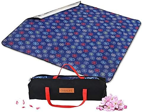 Dual Layer Foldable Picnic Blanket Tote for Spring Summer Camping, Beach, Park, Patio on Grass, Extra Large Outdoor Beach Blanket (80"x 60") (Blue)