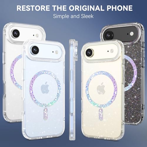 Image of YINLAI for iPhone Air Case 6.5-inch [Compatible with MagSafe] [Spakle Glitter Powder] [Ultra Slim] [Shockproof Full Body Military Grade Protection] for 17 Air Cover, Clear