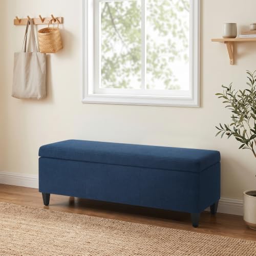 Image of Storage Ottoman Bench, 50.3 inch Fabric Upholstered End of Bed Bench (Blue)